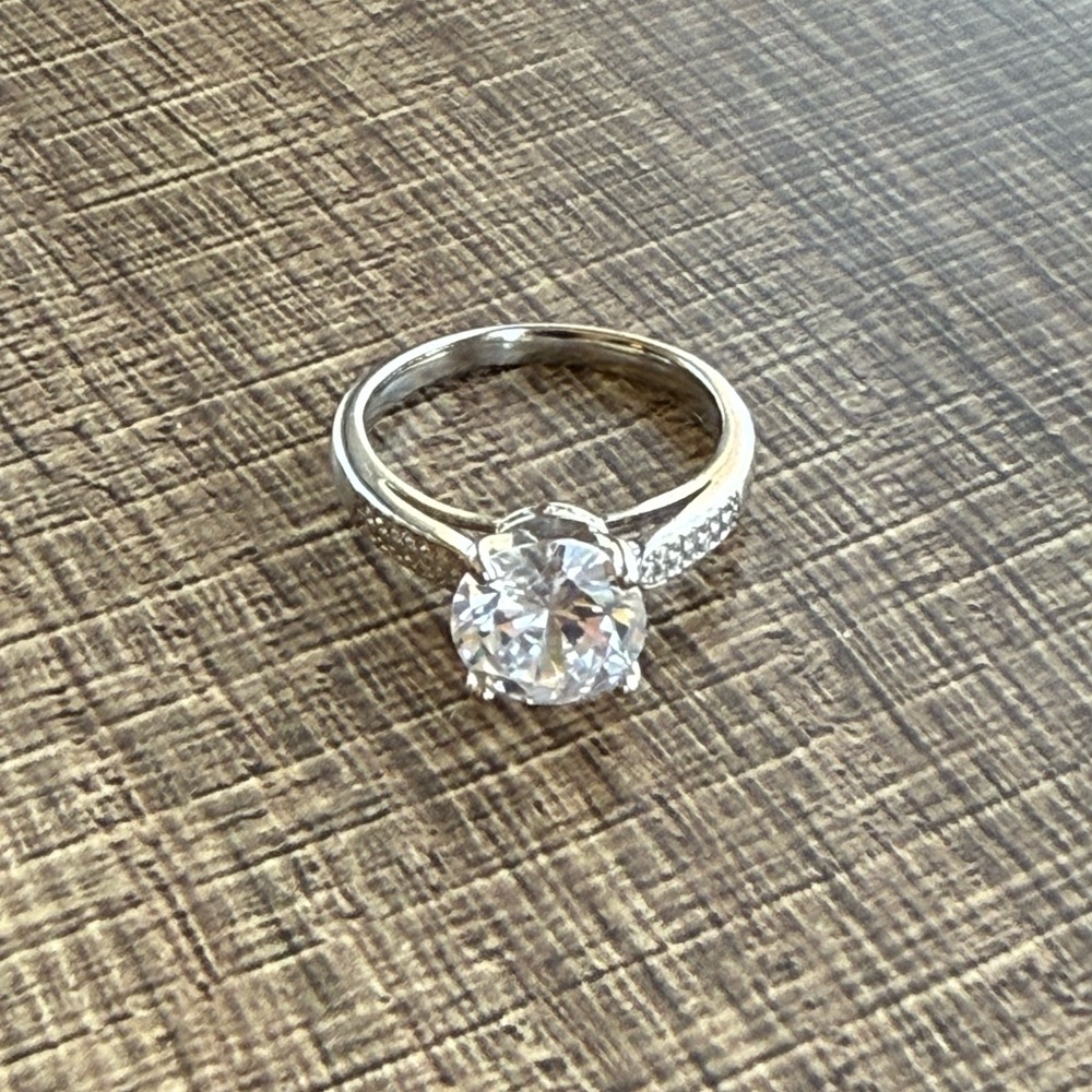 2 Carat Round Cut Silver Cubic Zirconia Pave Solitaire Engagement Ring Size 10